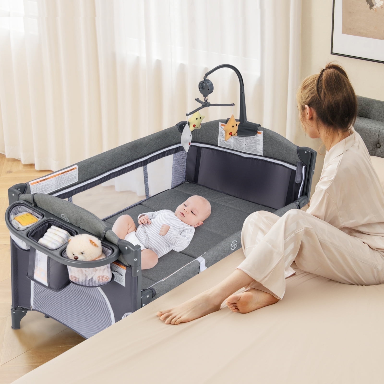 BABY Lグッズ Olakids Baby Bedside Sleeper, 5-in-1 Bassinet with
