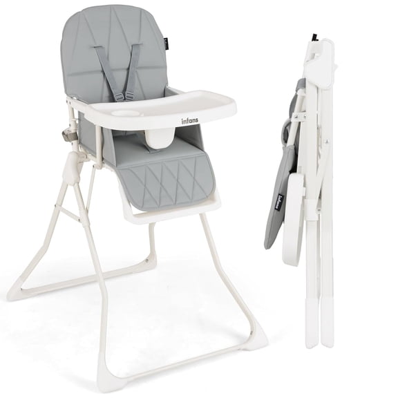 INFANS Baby High Chair, Quick Folding Portable Highchair for Babies and Toddlers with Adjustable Footrest Removable Dishwasher Tray PU Seat, Compact Highchairs for Baby Age 6-36 Months