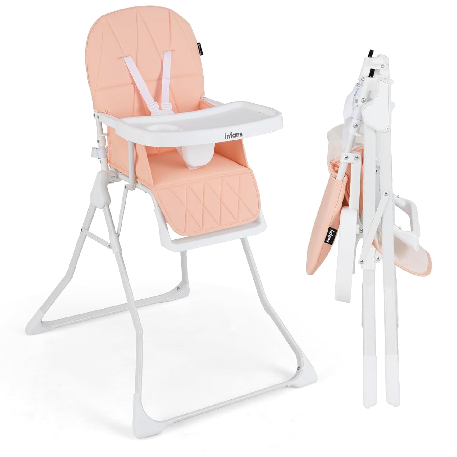 INFANS Baby High Chair, Quick Folding Portable Highchair for Babies and Toddlers with Adjustable Footrest Removable Dishwasher Tray PU Seat, Compact Highchairs for Baby Age 6-36 Months