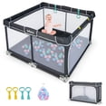thumbnail image 1 of INFANS Baby Playpen, 50x50 Foldable Large Baby Playard for Toddlers with Gate, Soft Visible Mesh, Indoor Outdoor Kids Activity Center Baby Fence with 4 Handlers 50 Ocean Balls (Black), 1 of 9