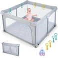 thumbnail image 1 of INFANS Baby Playpen Foldable, 50x50 Large Baby Playard for Toddlers with Gate, Soft Visible Mesh, Indoor Outdoor Kids Activity Center Baby Fence with 4 Handlers 50 Ocean Balls (Gray), 1 of 10