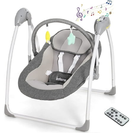 OLAKIDS Baby Swing for Infants, Compact Portable Electric Baby Rocker for Newborn w/ 5 Speeds Timing