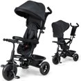 thumbnail image 1 of OLAKIDS Baby Tricycle, 6 in 1 Baby Trike Stroller Toddler Bike with Reversible Seat, Adjustable Handle, Control Direction, Removable Canopy, Safety Harness, Belt, Storage Basket, 9 Months-5 Years, 1 of 9