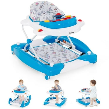 OLAKIDS Baby Walker, 6 in 1 Behind Walker Learning Seated Rocker Bouncer with Removable Music Tray, Adjustable Height, Washable Seat Cushion, Foldable Activity Center for Toddlers