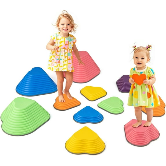 OLAKIDS Balance Stepping Stones for Kids, 11pcs Non-Slip Plastic Balance Stones, Indoor Outdoor Coordination Balance Blocks Promote Sensory Toddler's Coordination Skills for Age 3-8 Years