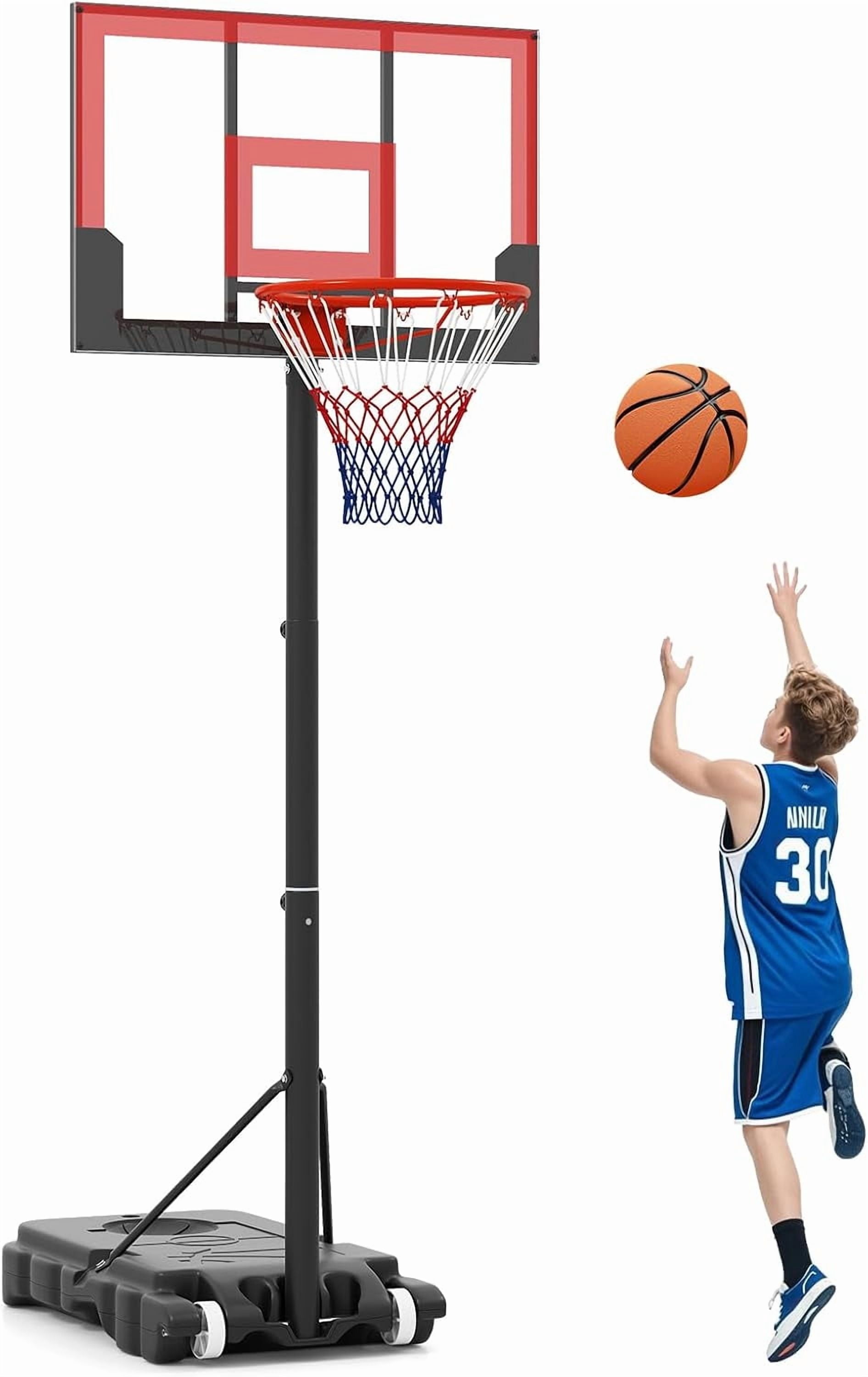 OLAKIDS Basketball Hoop Outdoor, Portable 3.3-7 FT Height Adjustable Goal System with Wheels Shatterproof Backboard, Fillable Base for Kids Youth Teens Adults Driveway Backyard Pool Indoor