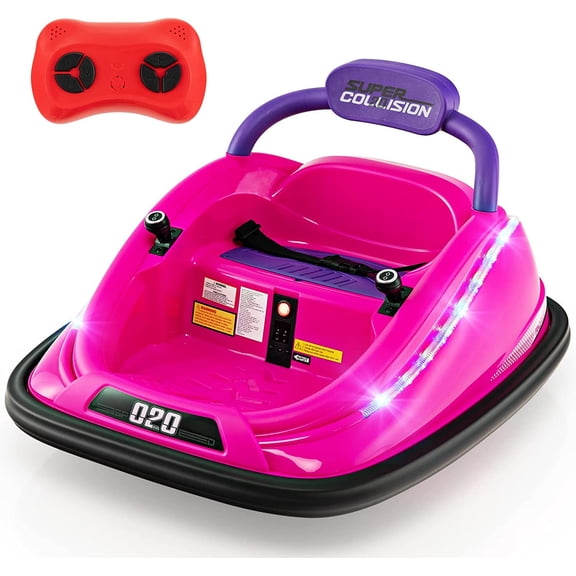 OLAKIDS Bumper Car for Toddlers, 12V Kids Electric Ride on Toy with Remote Control, Battery Powered Vehicle Racer for Baby, 360 Degree Spin Rotation, Colorful Flashing LED Lights, Music (Pink)