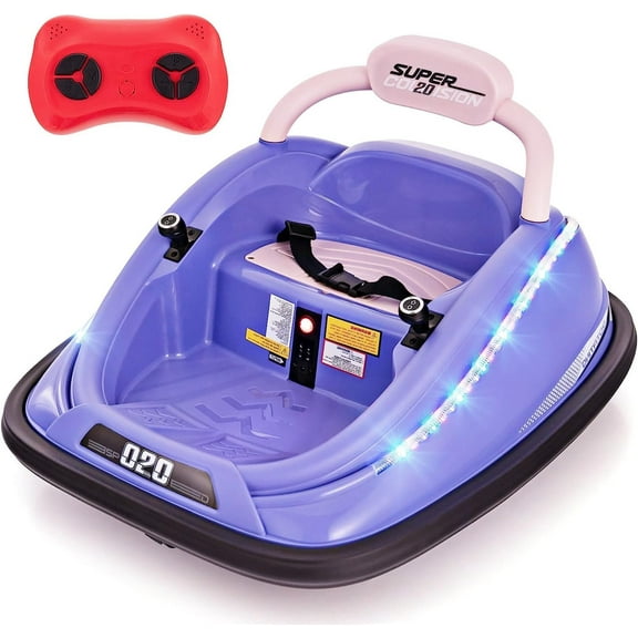 OLAKIDS Bumper Car for Toddlers, 12V Kids Electric Ride on Toy with Remote Control, Battery Powered Vehicle Racer for Baby, 360 Degree Spin Rotation, LED Lights, Music, Ages 3-8 (Purple)
