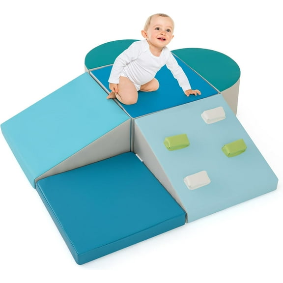 OLAKIDS Climbing Toys for Toddlers, 6 Pieces Baby Foam Blocks Soft Play Set with PU Leather, Indoor Kids Climb and Crawl Sliding Activity Structure Gym Playground Climber