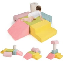 OLAKIDS Climbing Toys for Toddlers, 6pc Kids Climb and Crawl Soft Foam Block Activity Structure Play Set with Chenille Fabric, Indoor Foam Play Gym for Baby Crawling and Sliding