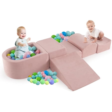 INFANS Climbing Toys for Toddlers, Foam Climbing Blocks and Ball Pit for Baby, 5pc Kids Climb and Crawl Block Activity Structure Play Set, Indoor Foam Play Gym for Crawling and Sliding