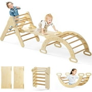 OLAKIDS Climbing Triangle Set, 5 in 1 Kids Wooden Montessori Climber Toy with Ramp Ladder Arch Slide for Gym Playground, Indoor Climb Activity Jungle Play Structure for Toddlers 1-3