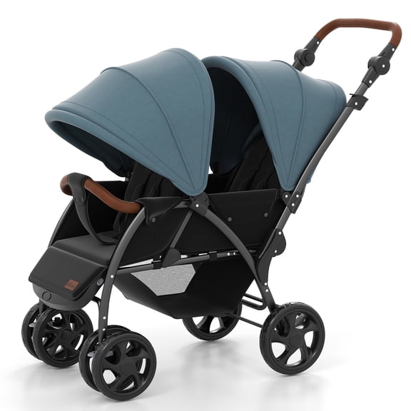 INFANS Double Stroller, Foldable Baby Tandem Stroller with Djustable Backrest Canopy Footrest, 5-Point Harness, Storage Basket, Convertible Compact Lightweight Twin Stroller for Infants and Toddlers