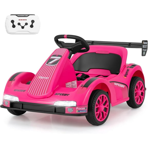 OLAKIDS Electric Go Kart for Kids, 6V Battery Powered Drift Kart with Remote Control, Power Display, Bluetooth, Story, Music, 3-Point Safety Belt, Crazy Cart for Boys Girls Aged 3+