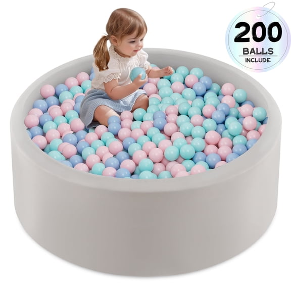 OLAKIDS Foam Ball Pit for Toddlers 200 PCS Pit Balls, 35” x 12” Soft Round Ball Pool Playpen with Sponge Pad, BPA Free, Ideal Gift for Babies Indoor Outdoor Games for Boys Girls