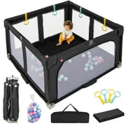 OLAKIDS Foldable Baby Playpen with Mat, 50” x 50” Large Baby Play Yard for Infant with 50 Ocean Balls, 4 Handlers, Carry Bag, Indoor Outdoor Fence Toddler Activity Center