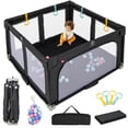thumbnail image 1 of INFANS Foldable Baby Playpen with Mat, 50” x 50” Large Baby Play Yard for Infant with 50 Ocean Balls, 4 Handlers, Carry Bag, Indoor Outdoor Fence Toddler Activity Center, 1 of 9