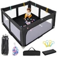 thumbnail image 1 of INFANS Foldable Baby Playpen with Mat, 59” x 59” Large Baby Play Yard for Infant with 50 Ocean Balls, 4 Handlers, Carry Bag, Indoor Outdoor Fence Toddler Activity Center, 1 of 9