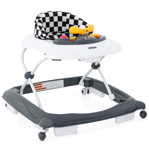 INFANS Foldable Baby Walker, 3 in 1 Toddler Walker Leaning-Seated Walk-Behind with Removable Music Tray, Adjustable Height, Washable Seat Cushion for Boys and Girls