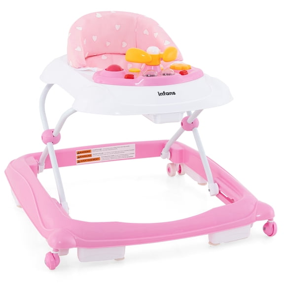 INFANS Foldable Baby Walker, 3 in 1 Toddler Walker Leaning-Seated Walk-Behind with Removable Music Tray, Adjustable Height, Washable Seat Cushion for Boys and Girls