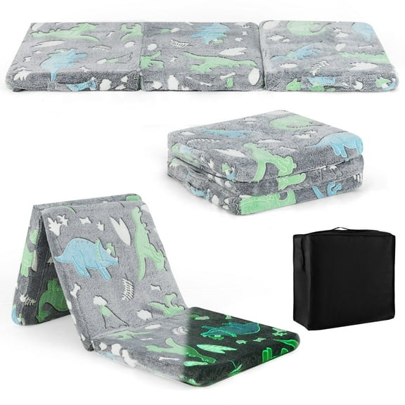 OLAKIDS Foldable Floor Mattress for Kids, Glow in Dark Tri-Folding Nap Mat for Sleeping Daycare, Portable Foam Mattress Floor Futon Bed with Washable Cover, Storage Bag