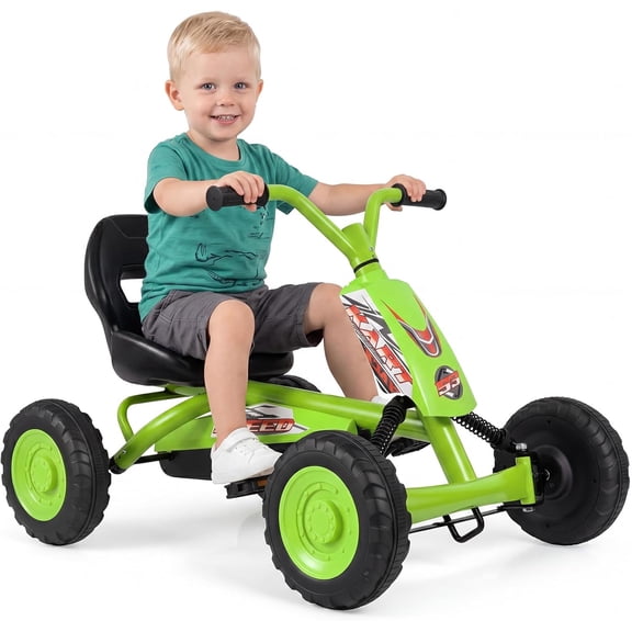OLAKIDS Go Kart for Kids with Adjustable Seat, Steering Handlebars, Outdoor 4 Wheel Ride On Pedal Car for Boys & Girls