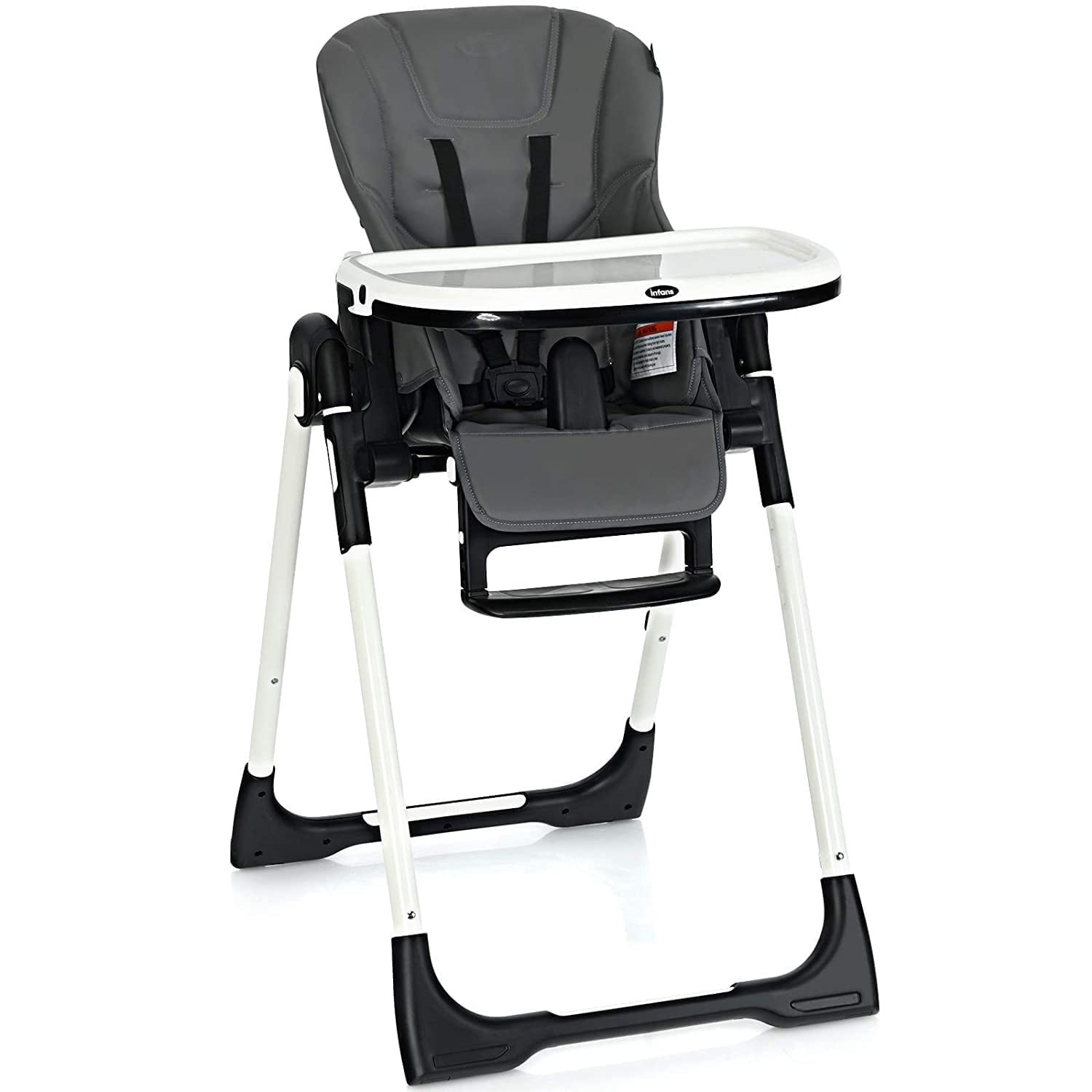 INFANS High Chair for Babies & Toddlers, Foldable Highchair with Multiple Adjustable Backrest, Footrest and Seat Height, Removable Tray, Detachable PU Leather Cushion, Built-in Rear Wheels (Gray)