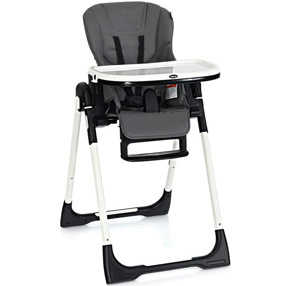 OLAKIDS High Chair for Babies & Toddlers, Foldable Highchair with Multiple Adjustable Backrest, Footrest and Seat Height, Removable Tray, Detachable PU Leather Cushion, Built-in Rear Wheels (Gray)