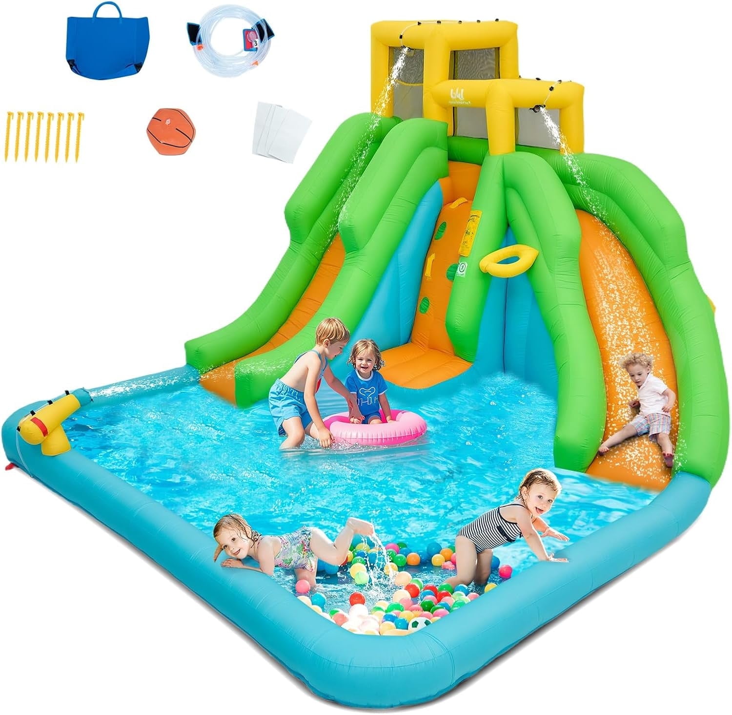 OLAKIDS Inflatable Water Slide, 6 in 1 Bounce House with 2 Slides ...