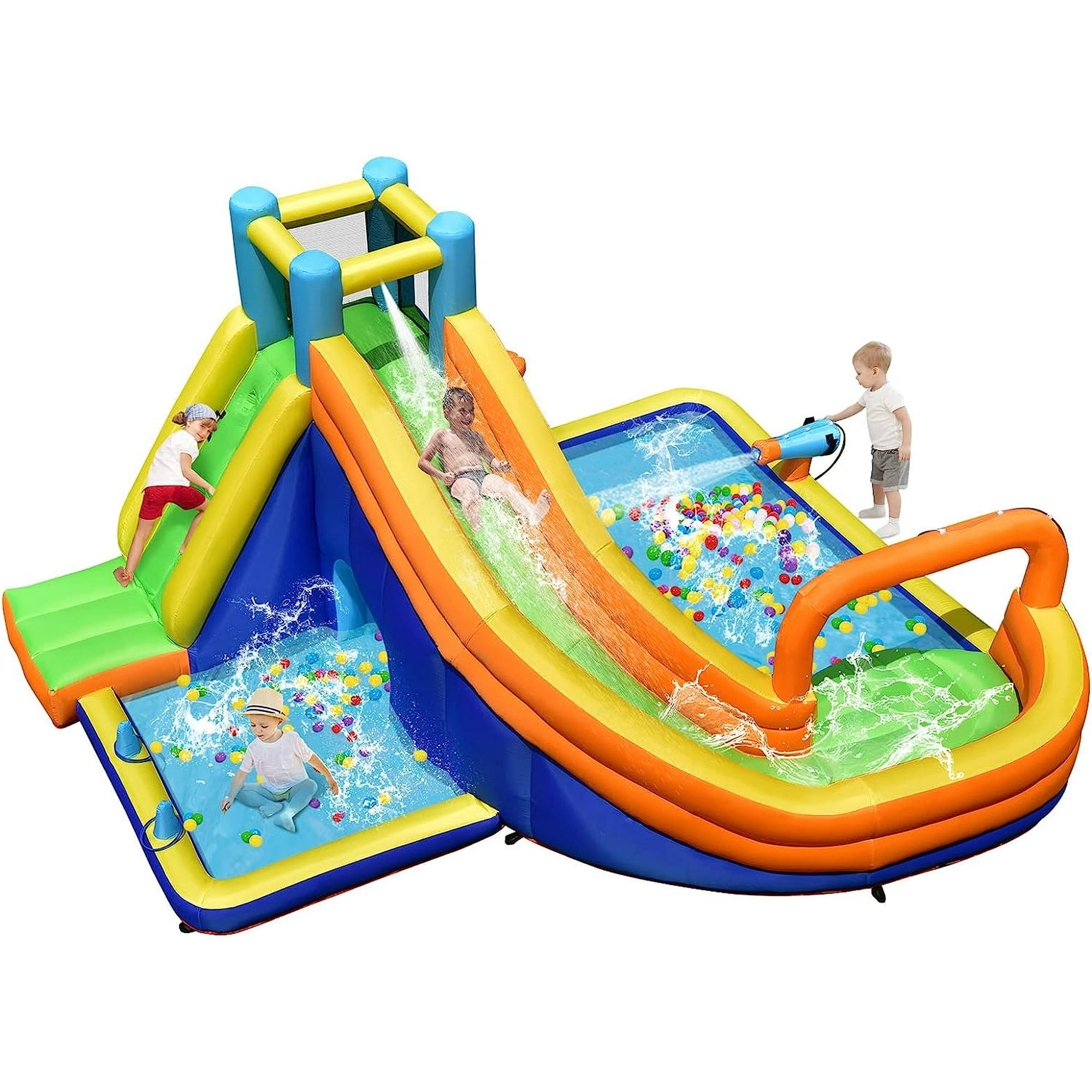 OLAKIDS 8-in-1 Inflatable Bounce House with Slide, Climbing Wall, Splash Pool, Basketball Rim and more