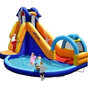 OLAKIDS Inflatable Water Slides, Shark Theme 14FT x 10FT x 8.5FT Bouncy House with Slide, Splash Pool, Climbing Wall, Water Blast, Outdoor Jumping Castle with Hose, Carry Bag, Stakes (Without Blower)