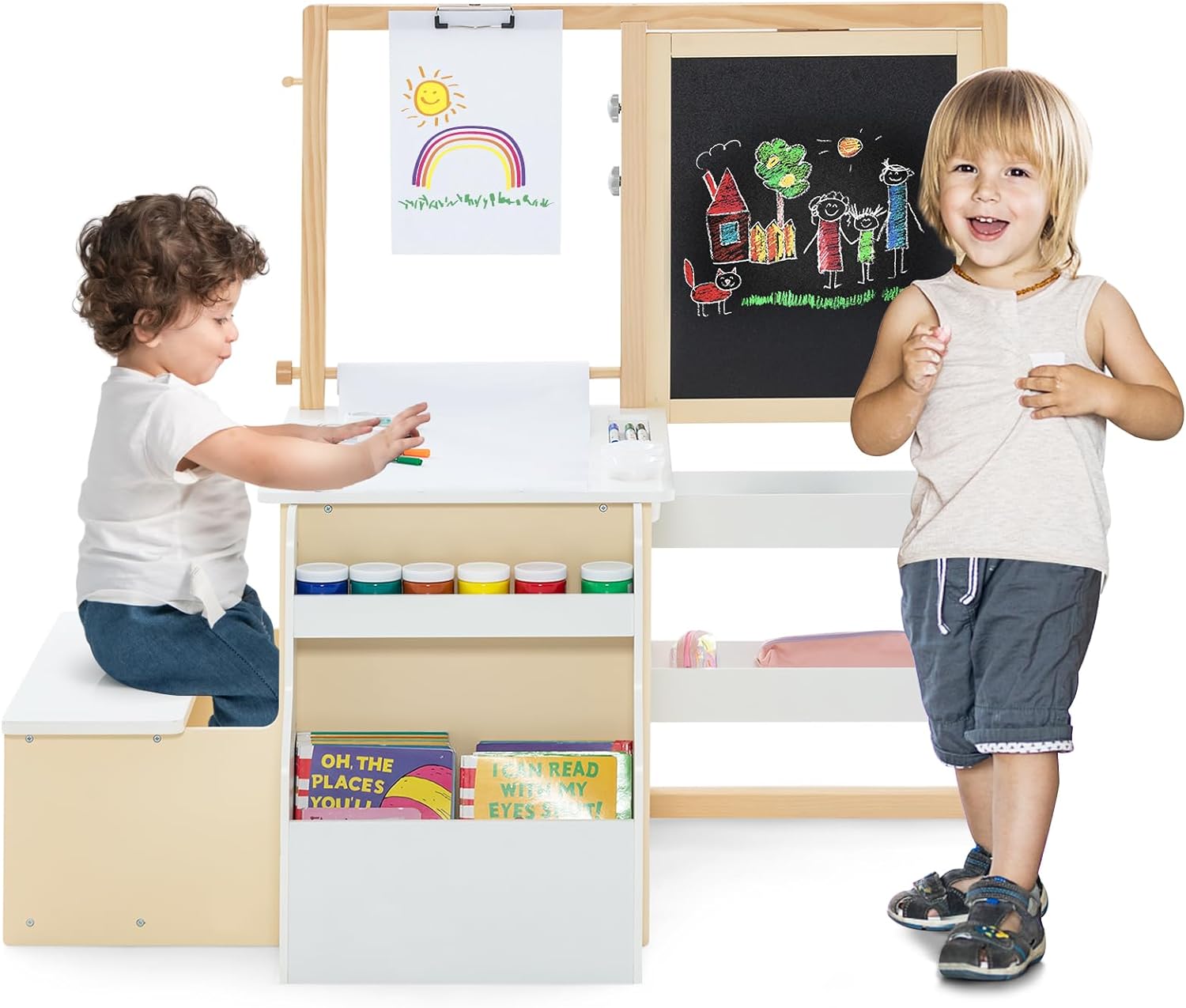 OLAKIDS Kids Art Table and Chair Set, 3 in 1 Toddler Craft and Play