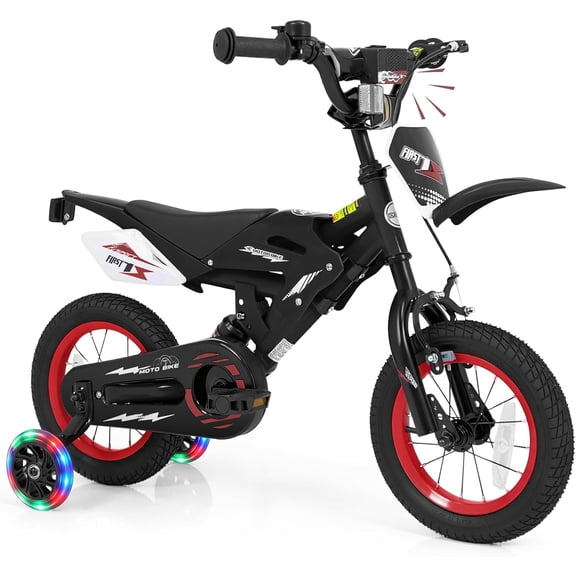 OLAKIDS Kids BMX Bike, 12 16 Inch Motorcycle Style Toddler Bicycle with Light up Training Wheels Rear Suspension Sound Box Adjustable Handlebar for Boys Girls