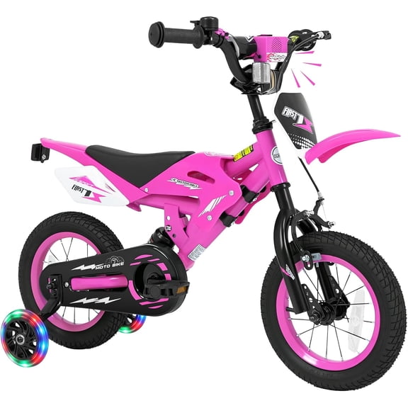 OLAKIDS Kids BMX Bike, 12 16 Inch Motorcycle Style Toddler Bicycle with Light up Training Wheels Rear Suspension Sound Box Adjustable Handlebar for Boys Girls