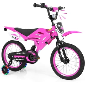 OLAKIDS Kids BMX Bike, 12 16 Inch Motorcycle Style Toddler Bicycle with Light up Training Wheels Rear Suspension Sound Box Adjustable Handlebar for Boys Girls