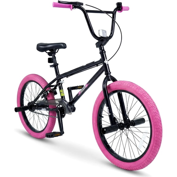 OLAKIDS Kids BMX Bike, 20 Inch Freestyle Bicycle with 4 Pegs Carbon Steel Frame Adjustable Seat for Beginner Level Riders Boys Girls