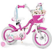 OLAKIDS Kids Bike, 12 14 16 18 20 Inch Mermaid Theme Toddler Children Bicycle for Girls with Training Wheels Basket Streamers Adjustable Handlebar Seat Coaster 