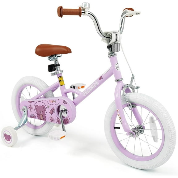 OLAKIDS Kids Bike, 12 14 16 18 Inch Bear Themed Toddlers Bike with Training Wheels Adjustable Seat Handlebar Coaster Brake and Handbrake, Children's Bicycle for Boys Girls