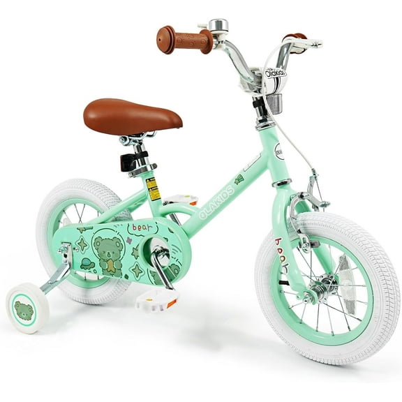 OLAKIDS Kids Bike, 12 14 16 18 Inch Bear Themed Toddlers Bike with Training Wheels Adjustable Seat Handlebar Coaster Brake and Handbrake, Children's Bicycle for Boys Girls