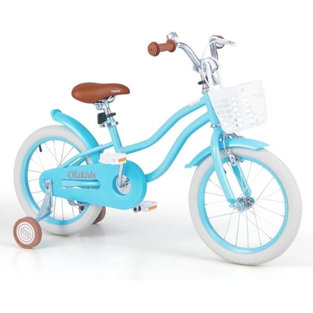 OLAKIDS Kids Bike, 12 14 16 18 Inch Toddlers Bike with Removable Training Wheels Basket, Safety Bell, Adjustable Seat Handlebar, Children's Bicycle for Girls Boys Age 3-8 Years Old