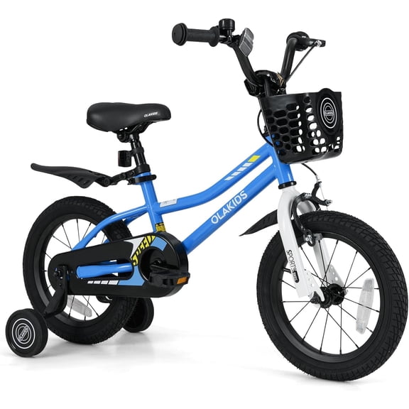 OLAKIDS Kids Bike, 12 14 16 18 Inch Toddlers Bike with Training Wheels Adjustable Seat and Handlebar, Handbrake and Coaster Brake, Children's Bicycle for Boys Girls