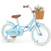 OLAKIDS Kids Bike, 14 16 18 Inch Toddlers Bike with Removable Training Wheels and Rattan Basket, Safety Bell, Adjustable Seat and Handlebar, Childrens Bicycle for Girls Boys Age 3-8
