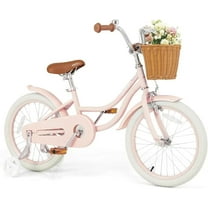 OLAKIDS Kids Bike, 14 16 18 Inch Toddlers Bike with Removable Training Wheels and Rattan Basket, Safety Bell, Adjustable Seat and Handlebar, Children's Bicycle for Girls Boys Age 3-8