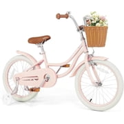 OLAKIDS Kids Bike, 14 16 18 Inch Toddlers Bike with Removable Training Wheels and Rattan Basket, Safety Bell, Adjustable Seat and Handlebar, Childrens Bicycle for Girls Boys Age 3-8