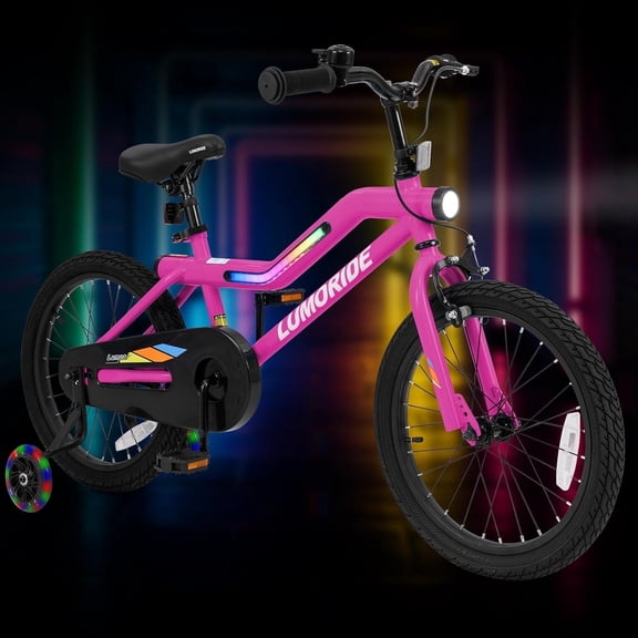 OLAKIDS Kids Bike, 16 18 Inch Toddlers Bike with Training Wheels Flash LED Light Frame 7 Lighting Modes, Children Bicycle with Adjustable Seat Handlebar Kickstand for Girls Boys
