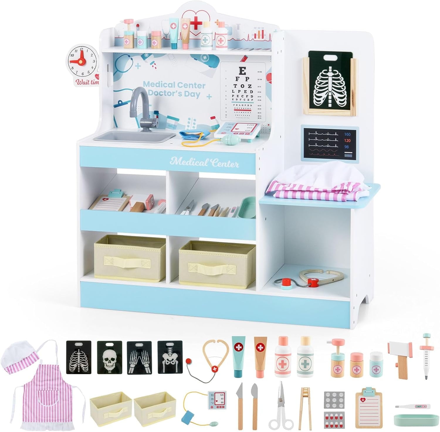 OLAKIDS Kids Doctor Playset, Wooden Pretend Medical Station