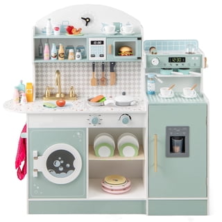 OLAKIDS Kids Kitchen Playset, Toddler Wooden Kitchen Pretend Cooking Toy Set with Coffee Maker Ice Machine Dishwasher Microwave Storage Cabinet, Simulation Play Kitchen for Boys Girls 3+