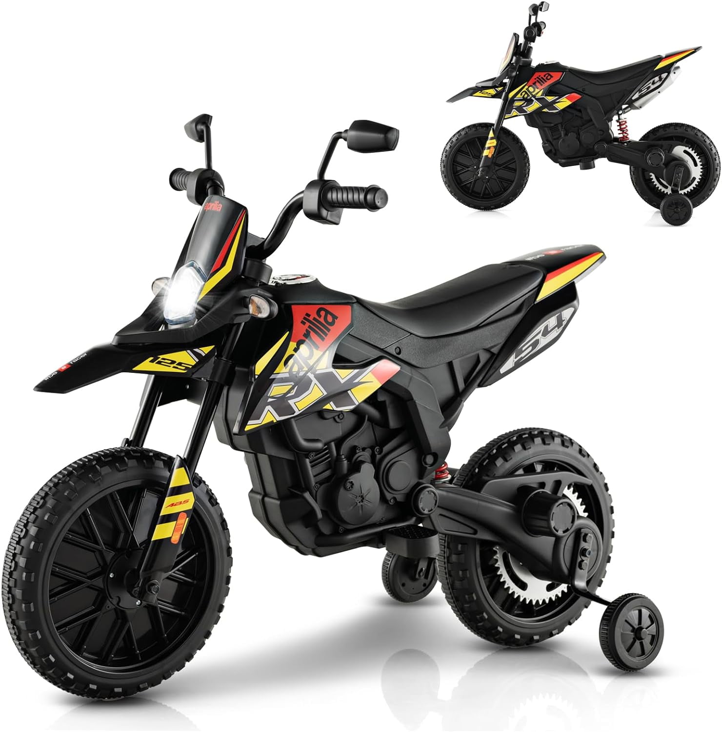 Olakids 12V Aprilia RX125 Electric Ride-on Motorcycle, Black, with 
