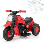 OLAKIDS Kids Motorcycle, 6V Electric Ride On Car with Automatic Bubble Function, Foot Pedal, Headlight, Music, 3 Anti-Skip Wheels Vehicle for Children, Toddler Ages 3+ (Red)