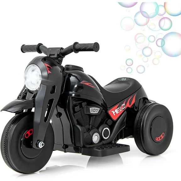 OLAKIDS Kids Motorcycle, 6V Electric Ride On Car with Automatic Bubble Function, Foot Pedal, Headlight, Music, 3 Anti-Skip Wheels Vehicle for Children, Toddler Ages 3+ (Black)